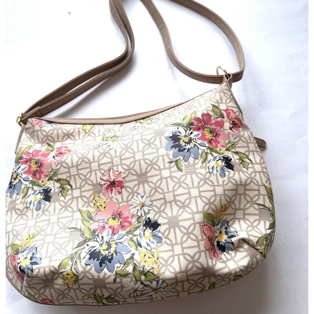 Time and Tru hobo shoulder bag Purse Floral Print Beige Tan Sustainable - Picture 8 of 12